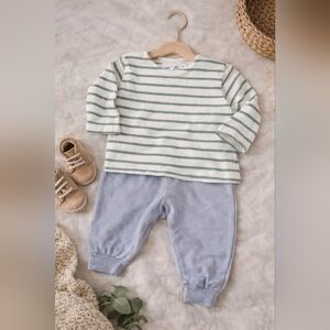 Zara Baby Neutral Outfit Set 6-9M| Striped Top &Blue Joggers |Minimal Baby Style
